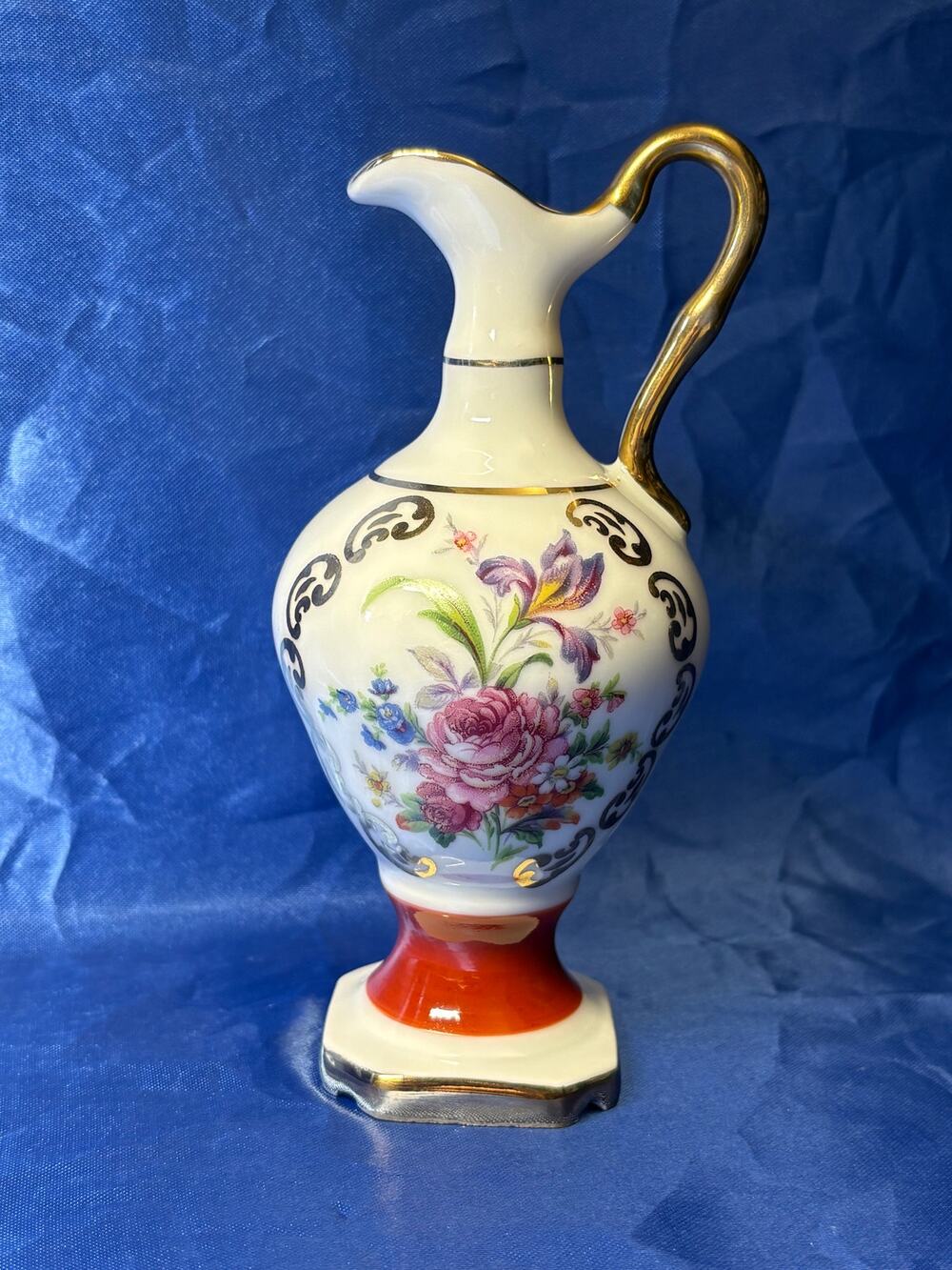 Vintage French Small Limoges Pitcher Accented with Roses and Gold